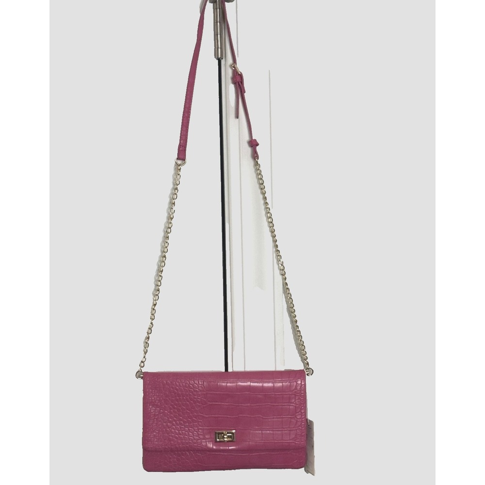 Urban Expressions Pink Croc Embossed Vegan Leather Crossbody Clutch Bag New - Picture 2 of 16